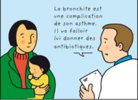 Un médein explique à une maman: "La bronchite est une complication de son asthme. Il va falloir lui donner des antibiotiques"