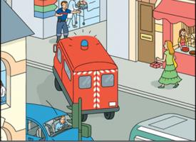 Un camion de pompier devant l'entrée des Urgences d'un hôpital
