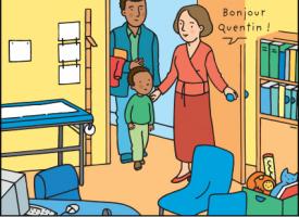 Un pédiatre qui accueille un enfant et son parent dans son cabinet