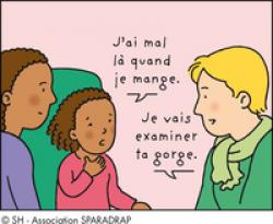 Une petite fille et sa maman parle avec un médecin